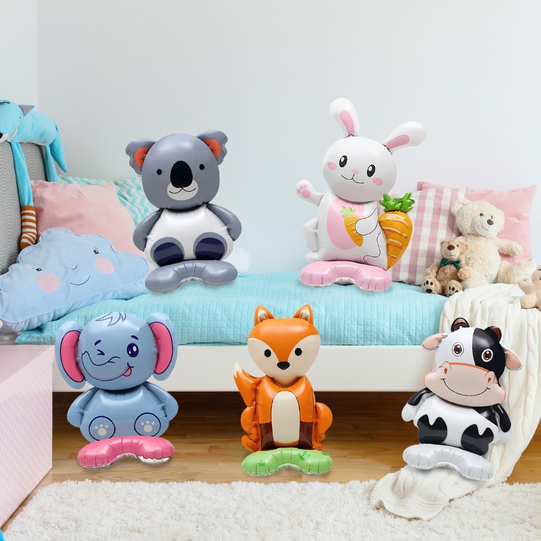 LZYMSZ Woodland Animal Balloons, 13Pcs Giant Jungle Safari Balloon Zoo Theme Foil Balloons, Cute Rabbit Bear Fox Elephant Monkey Lion Panda Standing Party Decorations for Boy Girl Birthday Baby Shower