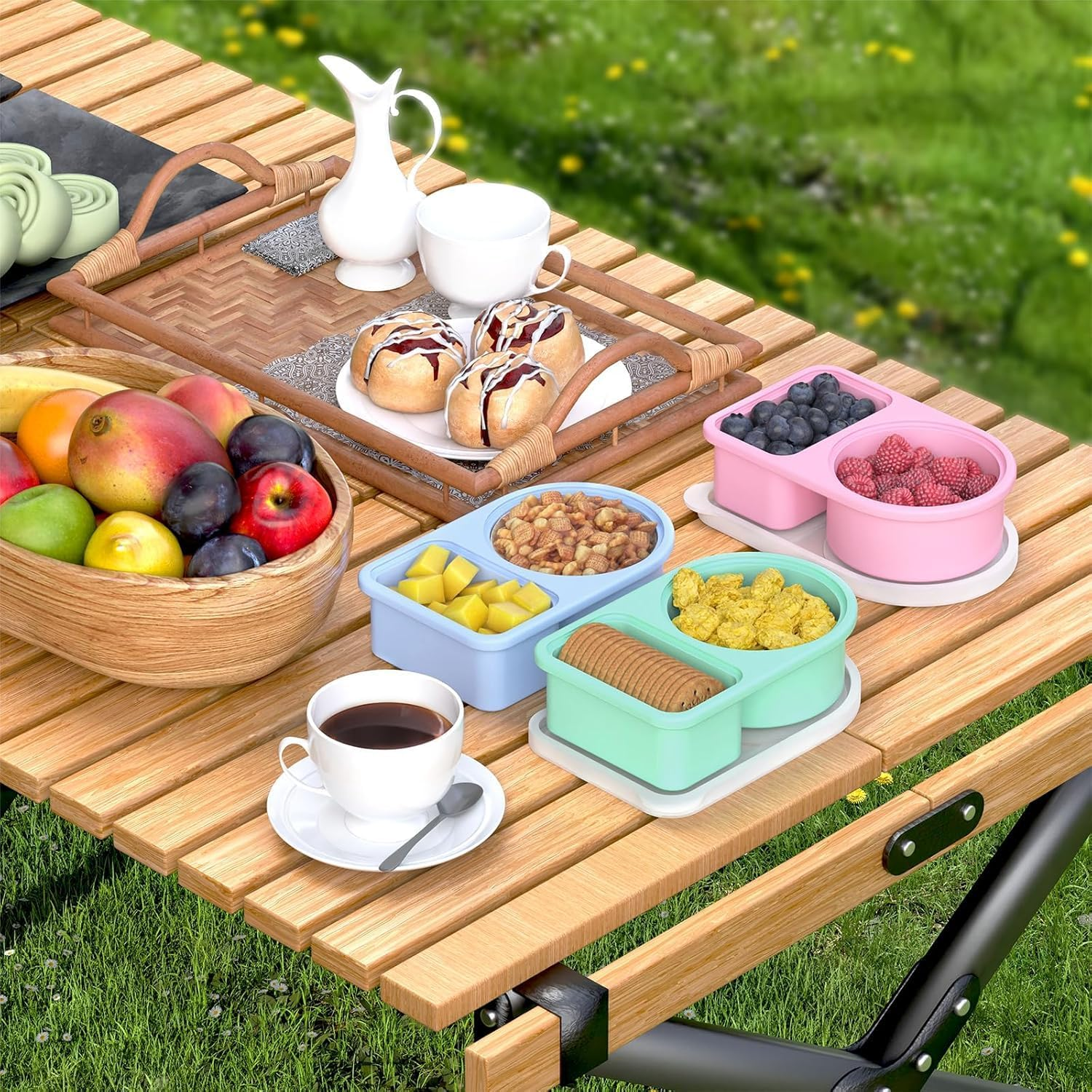 5 Pack Silicone Snack Containers with Lids -Soup Freezer Container Molds-2 Compartments Leak Proof Snackle Boxes, Free Reusable Food Storage for Kids & Adults, Dishwasher Safe image number 5