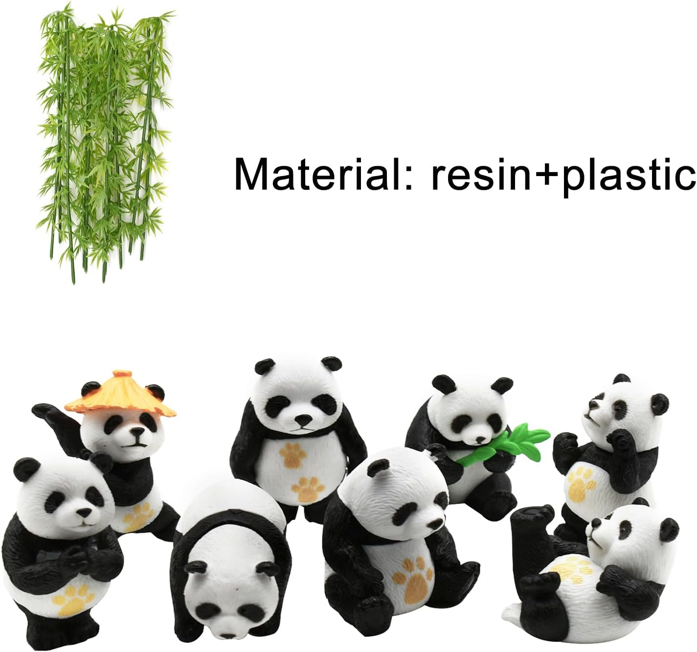 8Pcs Miniature Panda Figurine with 10Pcs Bamboo Resin 2Inch Mini Animals Landscape Decoration for DIY Fairy Garden Dollhouse Bonsai Craft Accessories Birthday Party Cake Topper image number 4