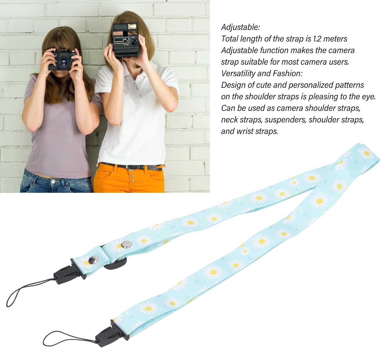 Zopsc Cute Camera Strap, Stylish Printed Camera Strap Beltfor Fuji for POLAROID for Instant Camera Mini12 11 8, Adjustable Thin Strap Neck Shoulder Strap for Girls Boys (Flower Pattern) - Gradient image number 4