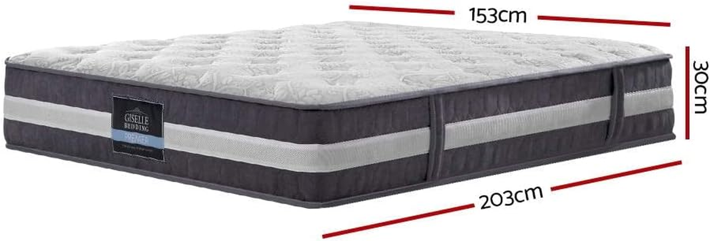 Giselle Bedding Queen Mattress Bed Mattresses Innerspring Foam 30Cm Thickness, with 7-Zone Pocket Spring System and Breathable Euro Top, 5Yrs Warranty, Medium Firm, White + Greywith Vacuum Packed image number 4