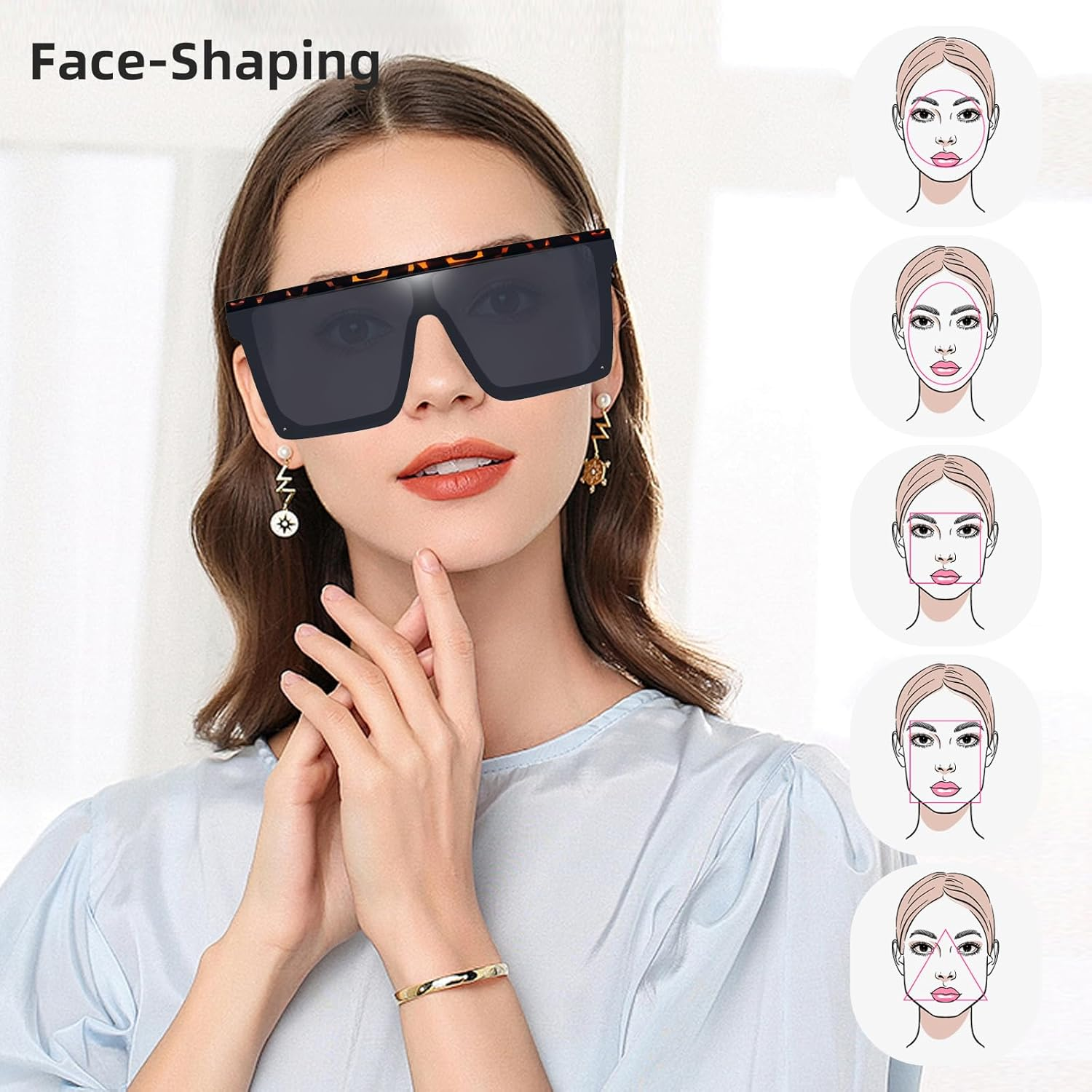 2 Pair Square Flat Top Sunglasses for Women Men, Big Fashion Oversized Rimless Shades Large Mirrored Sunnies image number 6