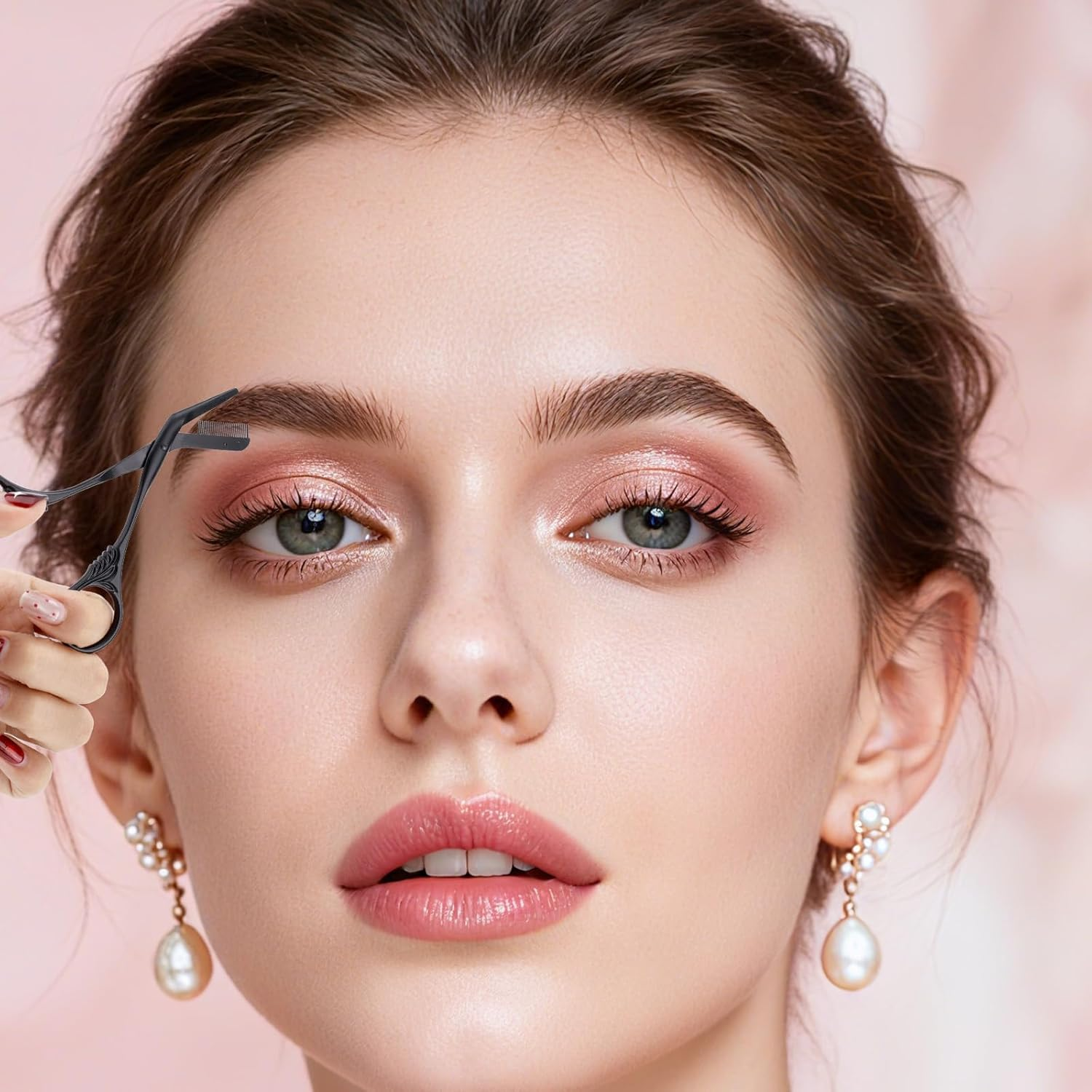 Fukaisu Professional Eyebrow Scissors, Stainless Steel Eyebrow Scissors Trimmer with Comb Black Non-Slip Trimming Scissor for Women