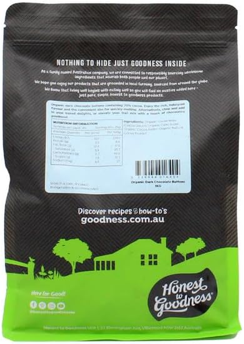 Honest to Goodness, Organic Dark Chocolate Buttons, 1KG - Enjoy the Rich Smooth Flavour and Aroma of 70% Organic Cacao. Ideal for Quick Melting. Dairy-Free, Vegan. image number 4