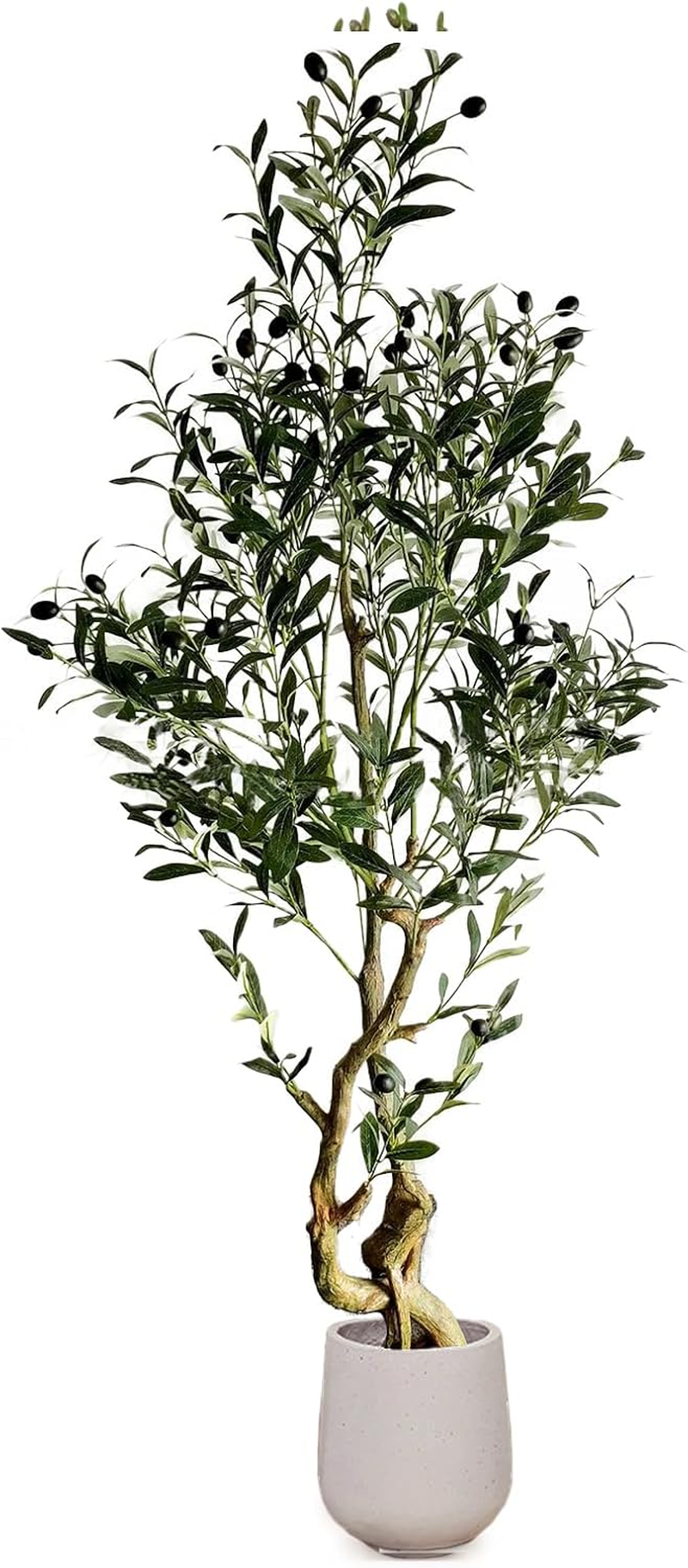 LUVAGD Artificial Olive Tree, 1-Pack Faux Olive Tree Old Vertical Style, Unique Shape Indoor Floor Decor, Cement Base Artificial Plants for Home and Office (6.1Ft)