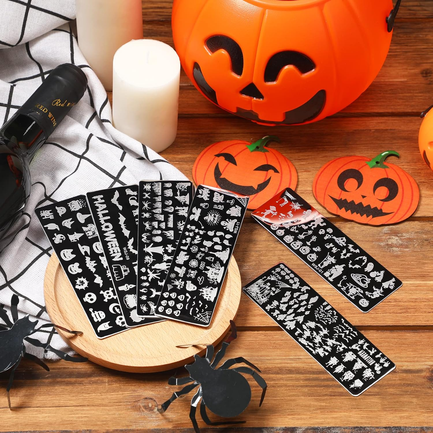10Pcs Halloween Nail Stamp Plate Kit, 6Pcs Nail Art Image Templates 2 Stamper 2 Scraper Pumpkin Bat Witch Spider Owl for DIY Holiday Nail Art Stamping Stencils Design(Halloween Style) image number 3