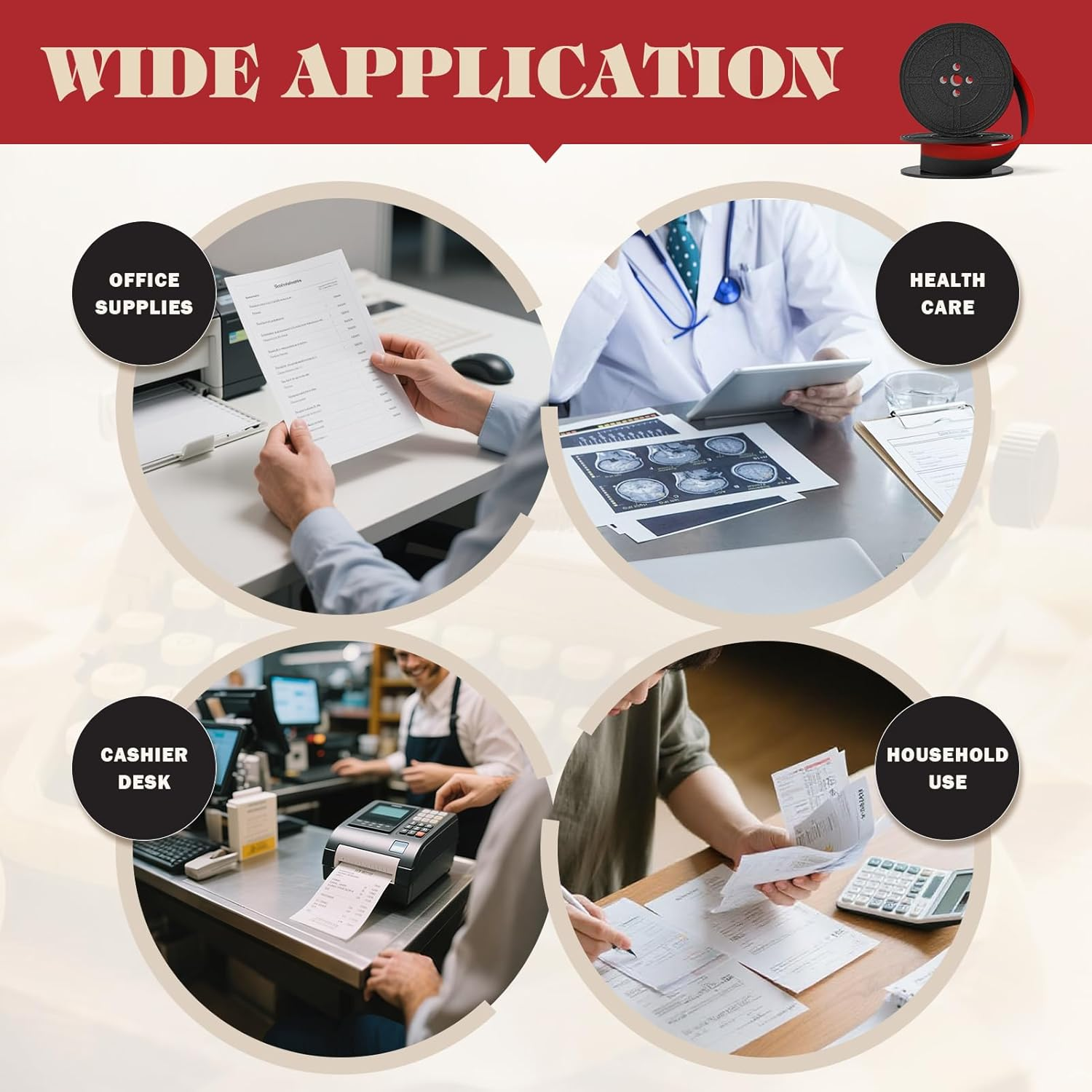 4 Pairs Universal Typewriter Ribbon, Calculator Ribbon Replacement Pack, 1/2 Cloth Twin Spool Vintage Typewriter Ink Ribbon Replacement for Most Typewriter Machines (Black Red) image number 6