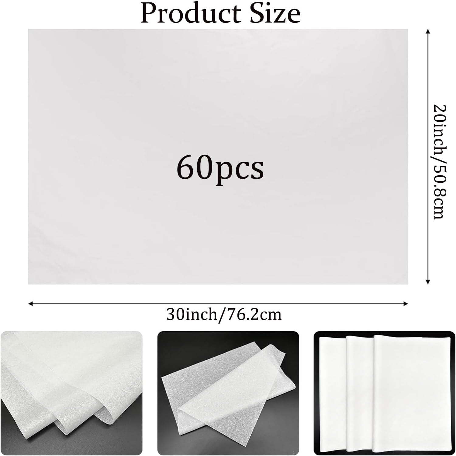 SAHENITEANA Tissue Paper for Gift Bags 60 Sheets Wrapping Tissue Paper Bulk 30 X 20 Inch White Packaging Paper for Gift Wrap Filler Flower Art Crafts DIY Birthday Wedding Decor, Baby Party (White) image number 3