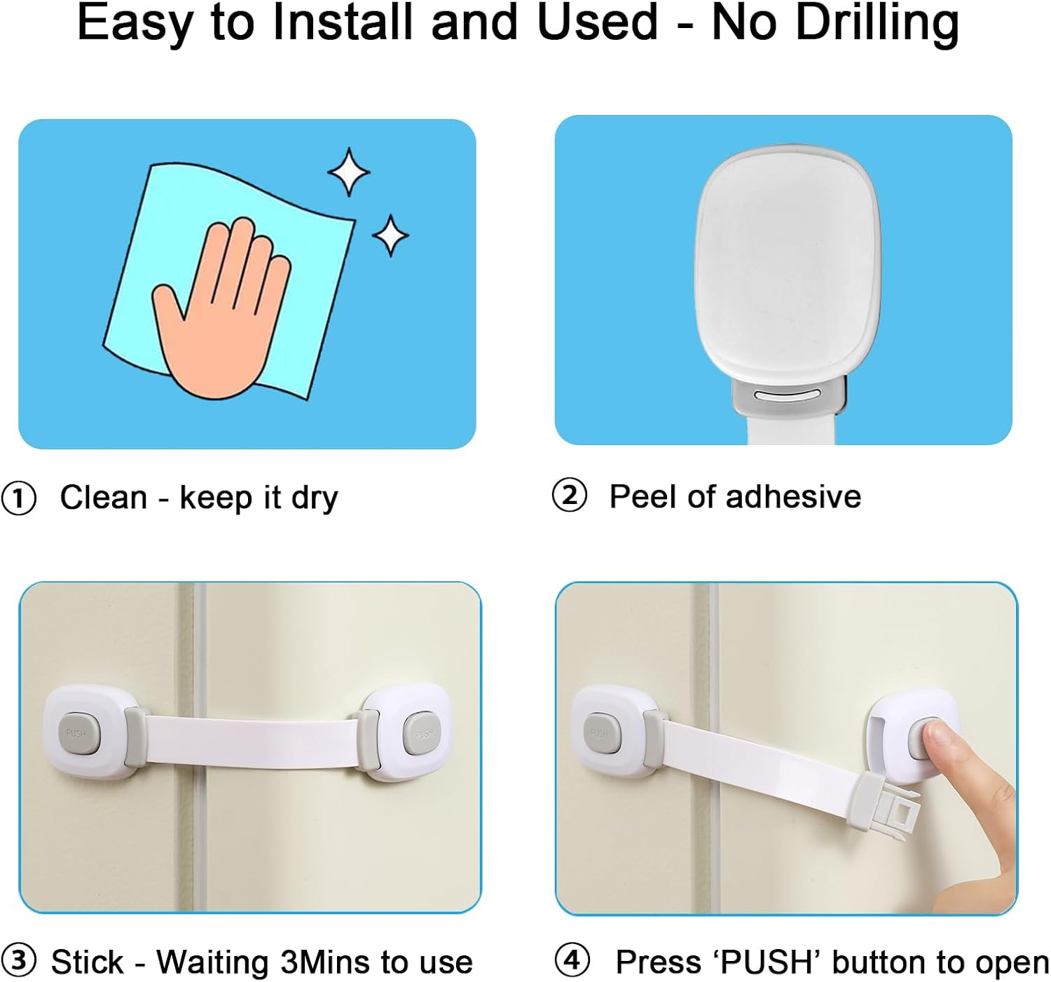 Fursafe&Q Baby Cabinet Locks, Child Safety Cabinet Proofing - Child Safety Strap Locks Adhesive Drawer Fridge Ovens Door Toilet Latches No Drill Multi-Purpose for Furniture Kitchen Lock 2 Pack image number 6