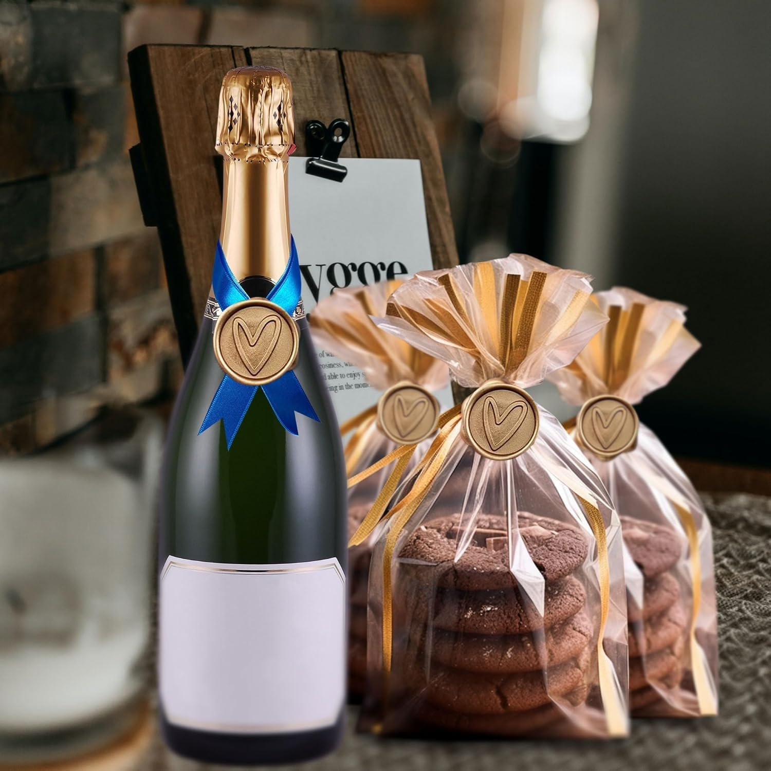 50 Pcs Gold Heart Wax Seal Stickers, Envelope Seals Self Adhesive for Wedding Party Birthday Christmas image number 5