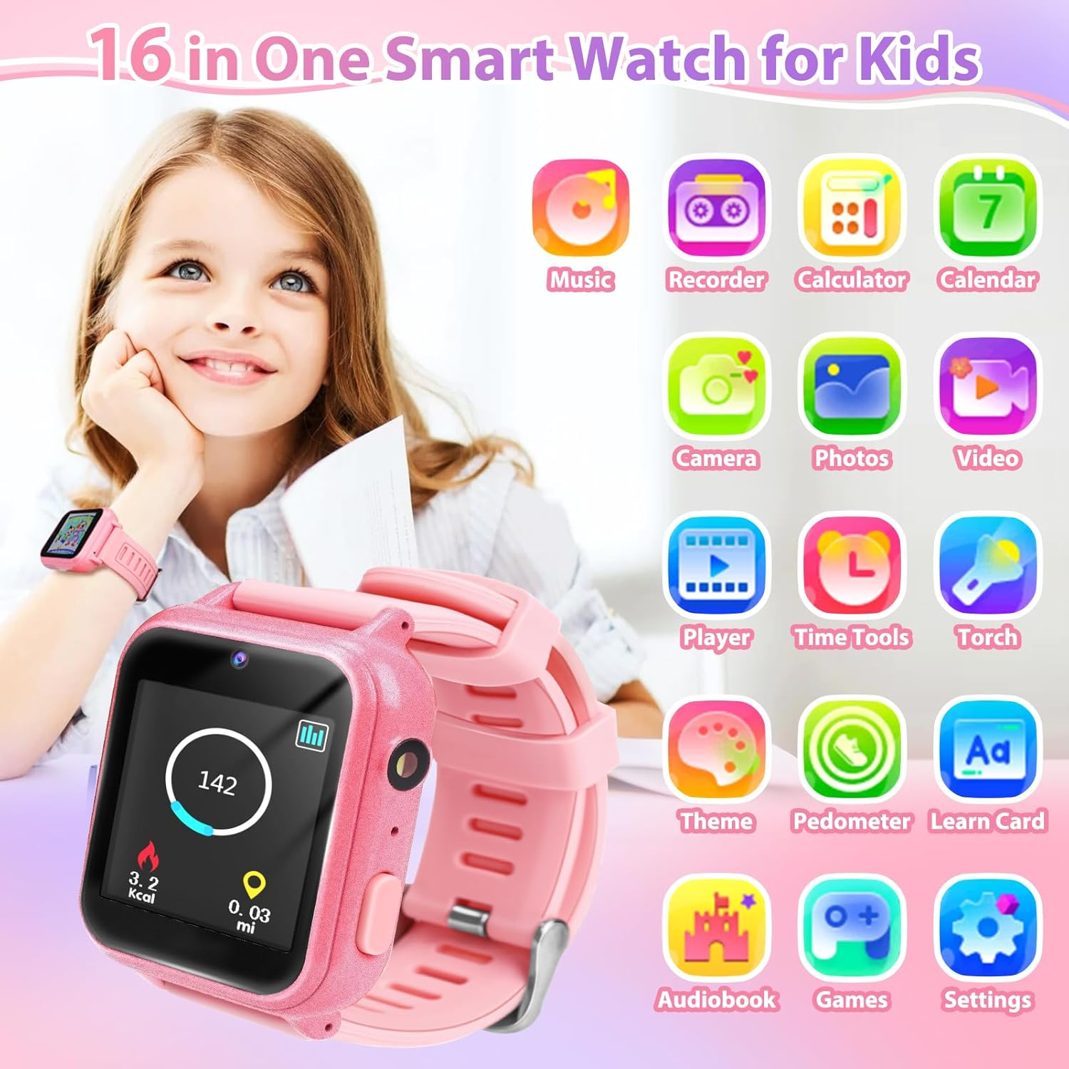 Girls Toys Age 5 6 7 8 9: Kids Smart Watch Girls Gifts Age 6-8-9-12 Kids Digital Watch Birthday Presents for 5-13 Year Old Girl Teen Gifts Fitness Tracker Watch HD Touchscreen 16 Features 24 Games