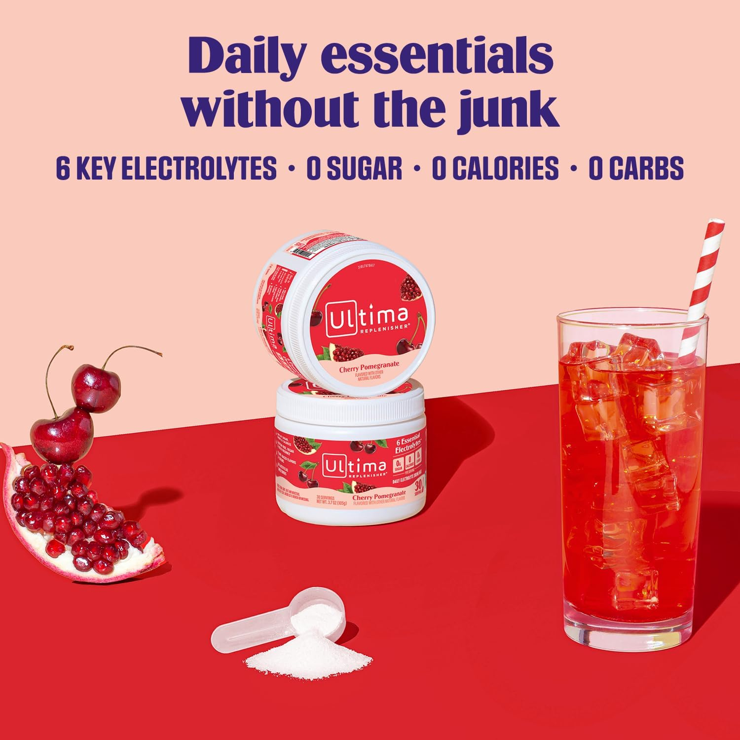 Ultima Replenisher Electrolyte Powder, Cherry Pomegranate, 30 Serving Canister - Sugar Free, 0 Calories, 0 Carbs - Gluten-Free, Keto, Non-Gmo with Magnesium, Potassium, Calcium image number 4