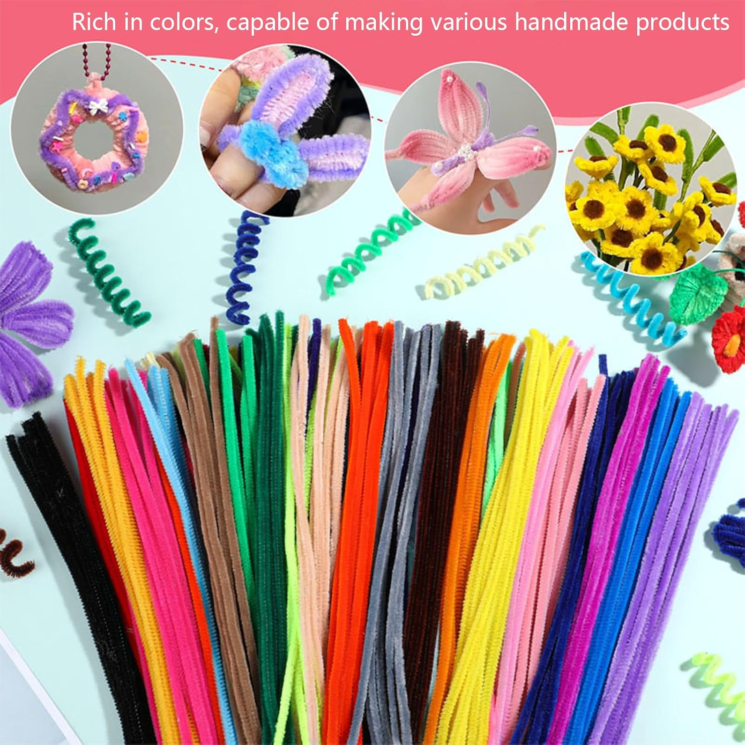 1000 PCS Pipe Cleaners,Mixed Colored Furry Chenille Sticks,Diy Pipe Cleaners for Crafts Kids Arts & Crafts Supplies（6 Mm X 12 In） image number 1