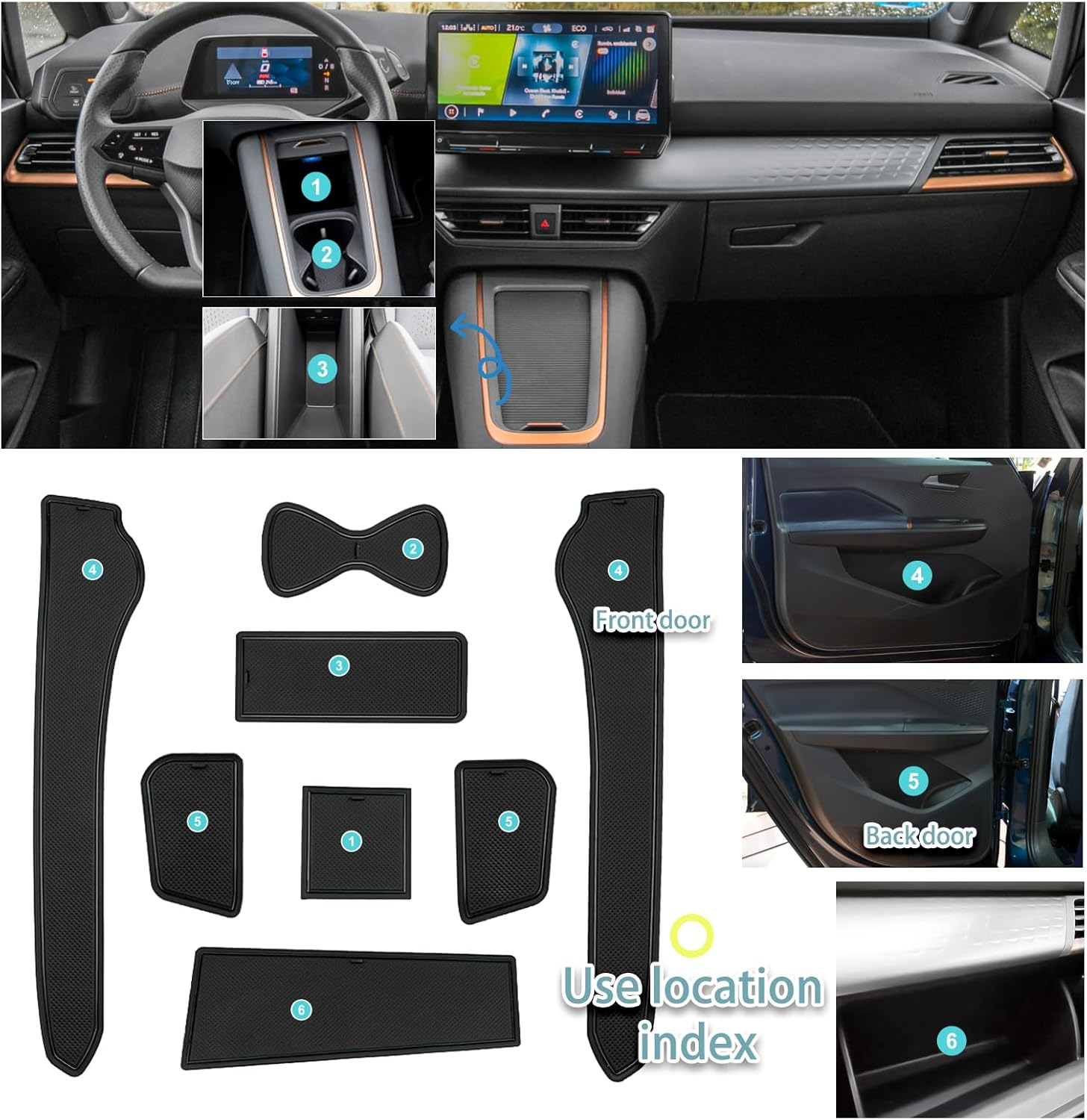 SHAOHAO for Seat Cupra Born 2023 2024 2025 V1 V2 V3 EV E-Boost Rubber Mats Centre Console Non-Slip Mats Drink Holder Mat Door Slot Mat Storage Box Non-Slip Mat Car Accessories Black image number 6