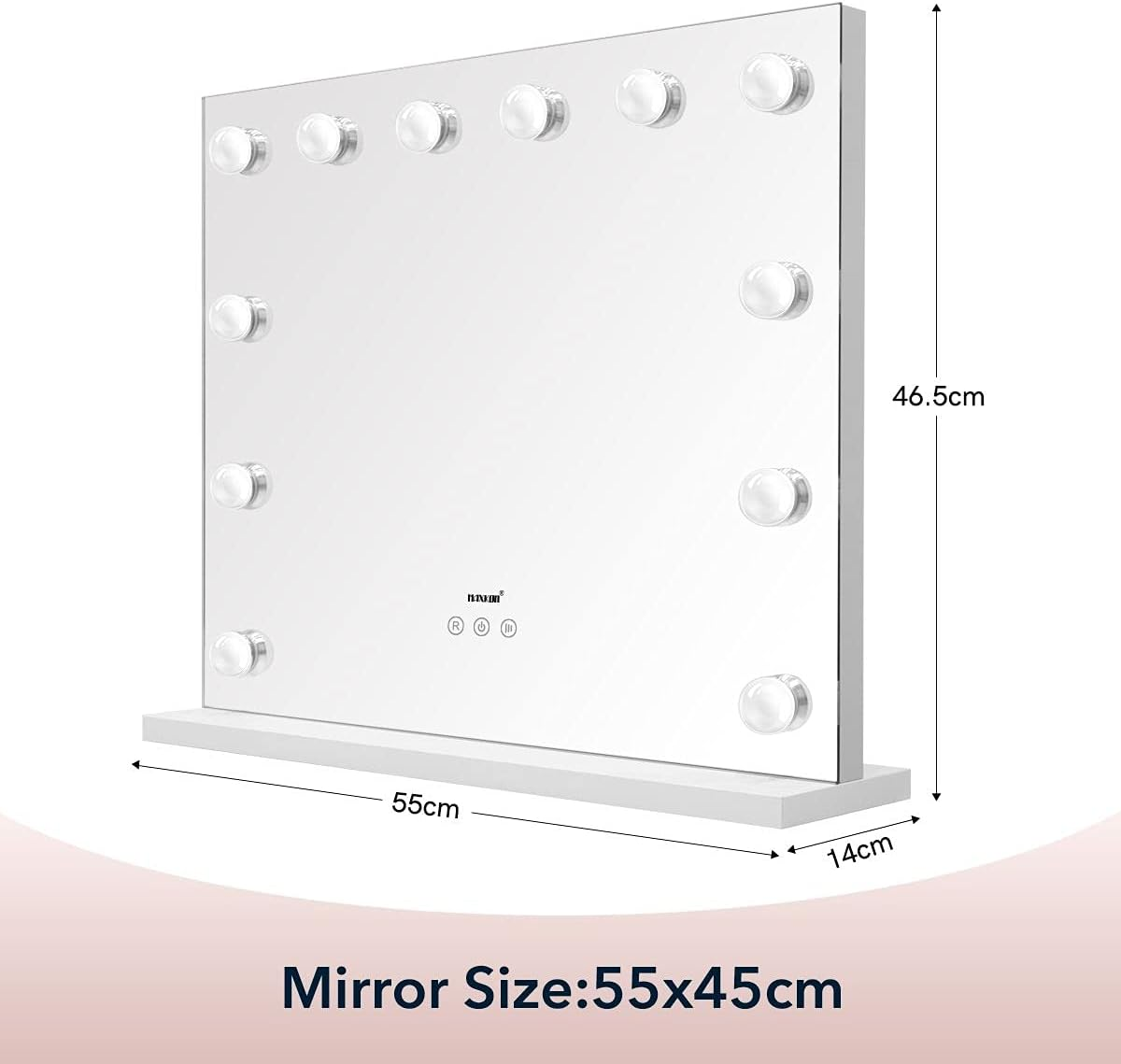 Maxkon Lighted Makeup Mirror Hollywood Mirror Vanity Mirror Tabletop Mirror with 12 LED Lights Smart Touch Control 55X45Cm image number 3