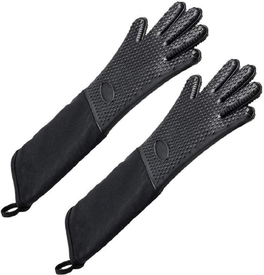 Extra Long Professional Silicone Oven Mitt， Heat Resistant Cooking Glove with Internal Cotton for Kitchen,Bbq,Baking,Grill - Black image number 6