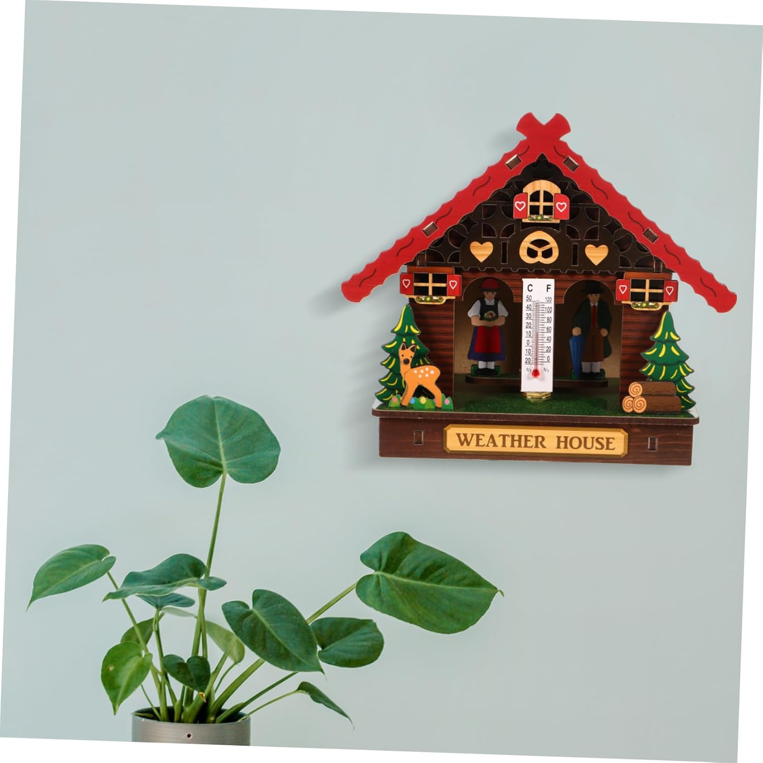 Weather House Wooden Barometer Thermometer Hygrometer Wall Mounted Indoor Outdoor Home Weather Station with Temperature Humidity Display Easy Battery Setup Stylish Wall Decoration image number 4