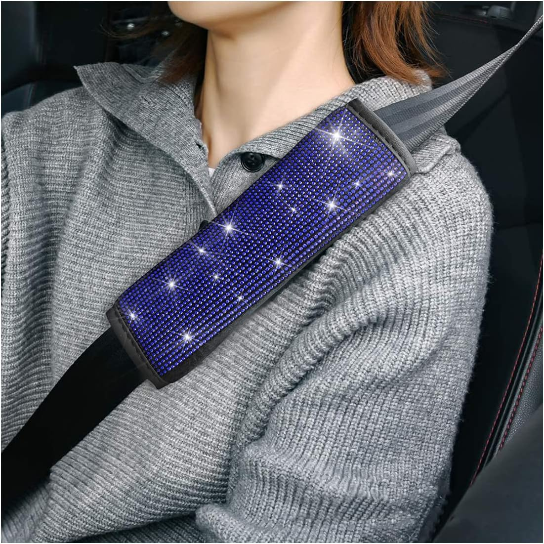 Bling Car Seat Belt Shoulder Pads, 2PCS Rhinestone Crystal Auto Seat Belt Covers, Diamonds Glitter Seatbelt Cushions for Women Girl, Car Decor Accessories for Most Cars, Trucks, SUV (Pink)