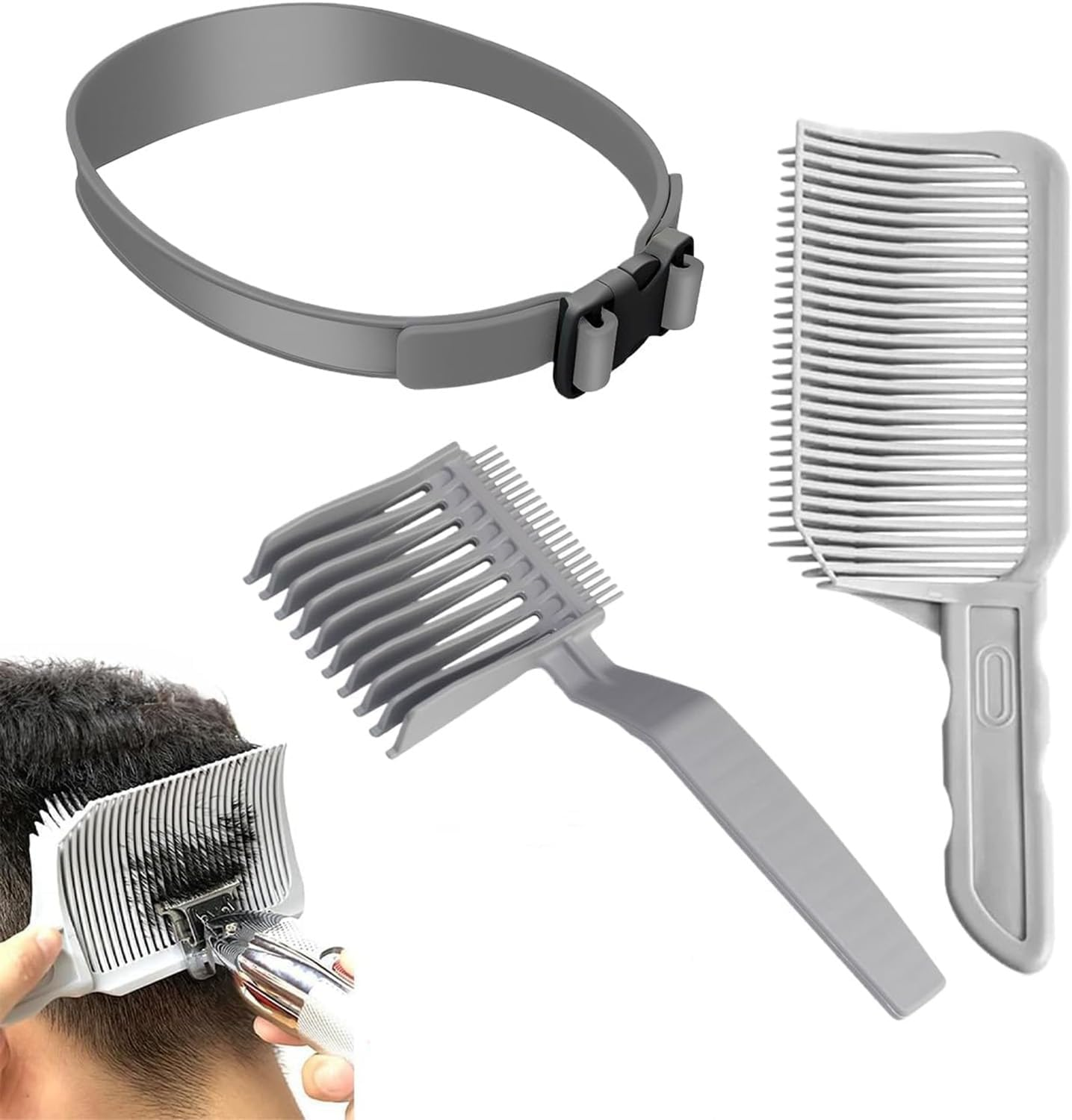 Hysgscwd 3Pcs Barber Fade Combs, Fade Hair Trimming Guide for Men, Neckline Shaving Template, Hair Cutting Comb, Blend Comb, Curved Flat Top Positioning Comb, Adjustable Haircut Band for Home Haircuts image number 2