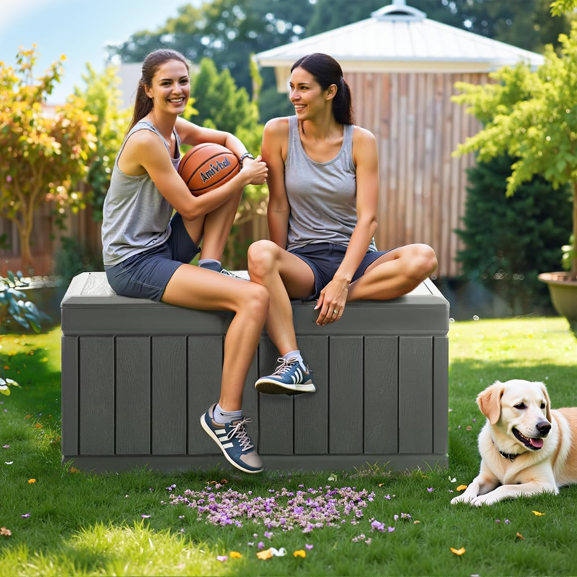 320L Lockable Resin Deck Box Waterproof Outdoor Storage Container for Patio Furniture Cushions & Pillows (Grey) - Grey image number 3