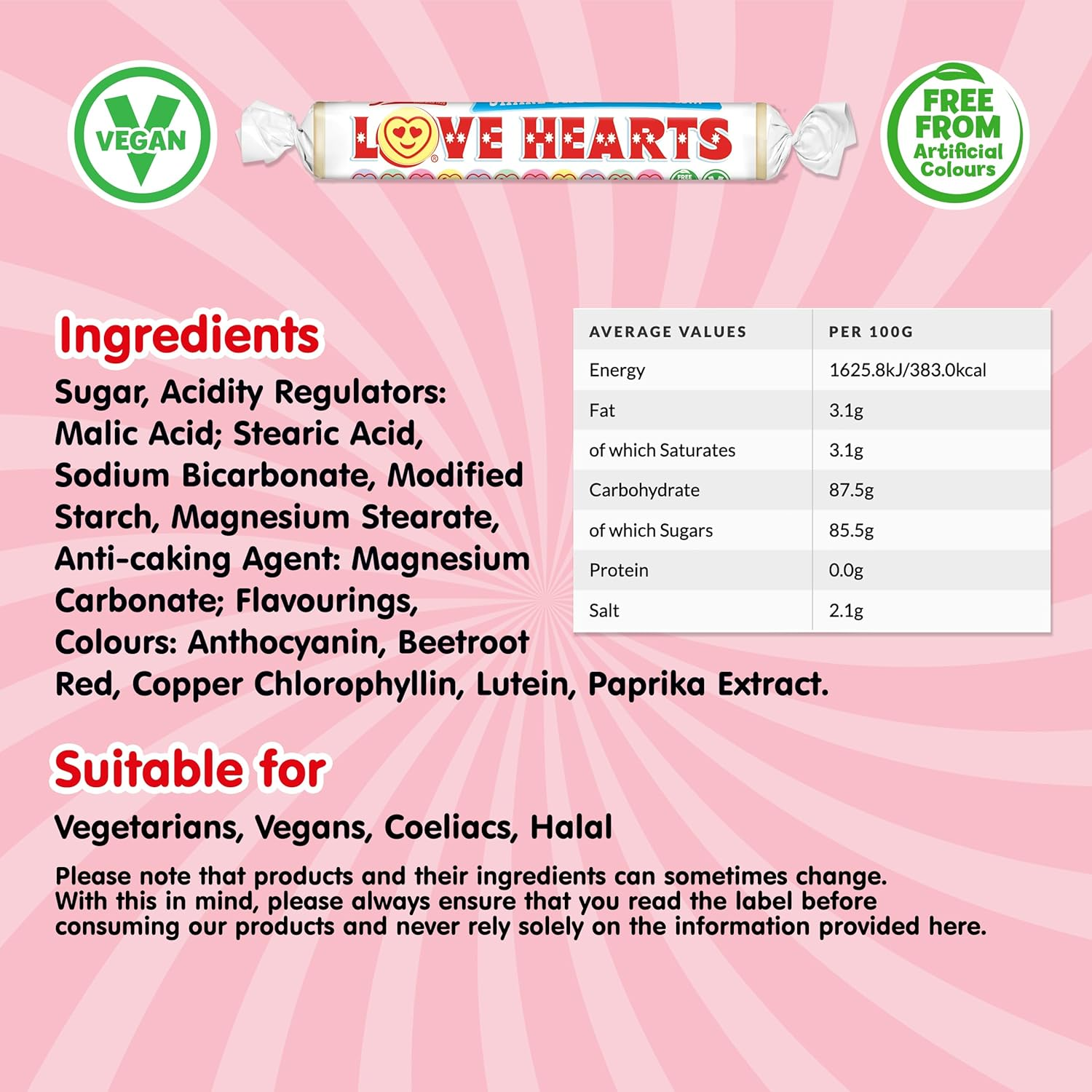 Swizzels Giant Love Hearts,24 Count (Pack of 1)