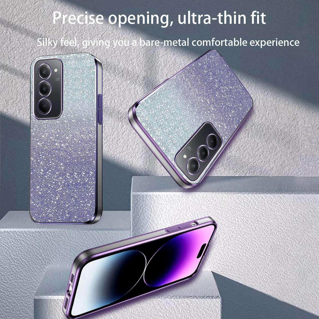 YUEQIAN Glitter Case for Xiaomi Redmi 15 4G / 5G, Ultra Thin Transparent Shiny Sequins Girls Mobile Phone Case, Soft TPU Silicone Shockproof Drop-Proof Protective Case Pink - Purple image number 3