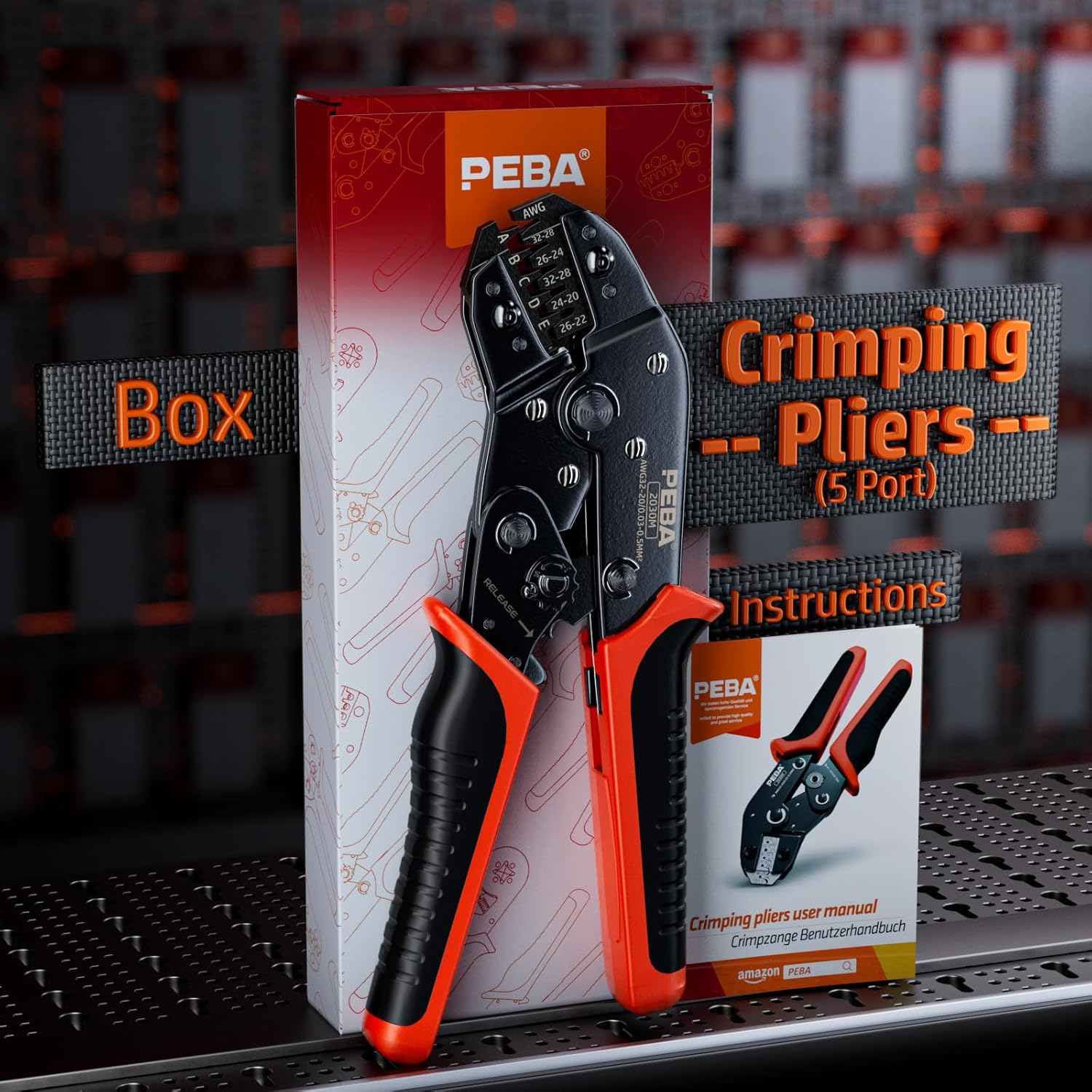 PEBA Micro Connector Pin Crimping Tool 0.03-0.5Mm&sup2; 32-20AWG Ratcheting Crimper for 2.0Mm, 2.5Mm, 2.54Mm, 3.0Mm Pitch JST PH, Dupont, Open Barrel Connectors, D-Sub, Suits Molex, JST, JAE image number 4