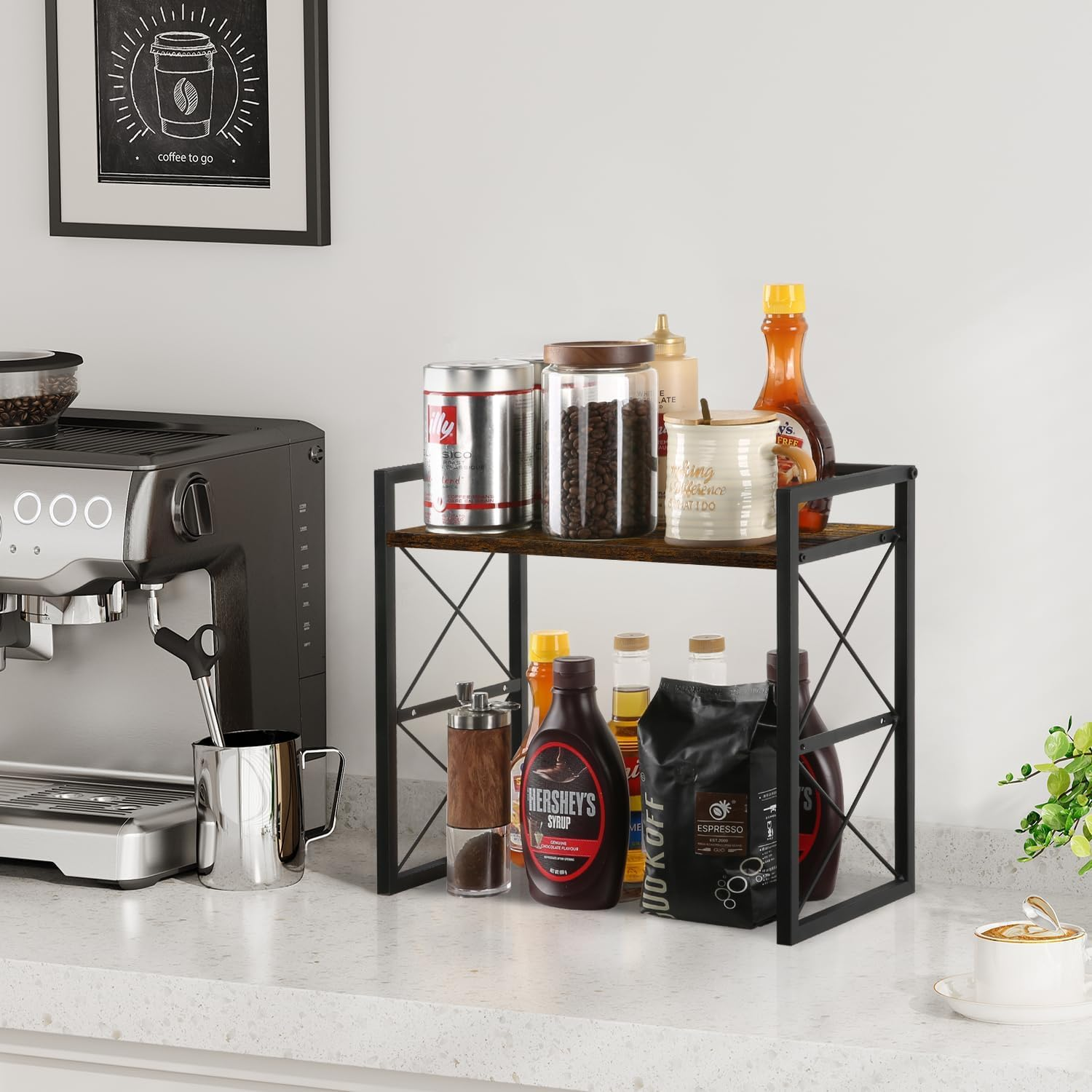 Desktop Shelf Organizer, 2 Tier Office Shelves, Wood Desk Organizer Storage Rack and Freestanding Display Shelf for Office, Dormitory, Home (Retro) image number 1