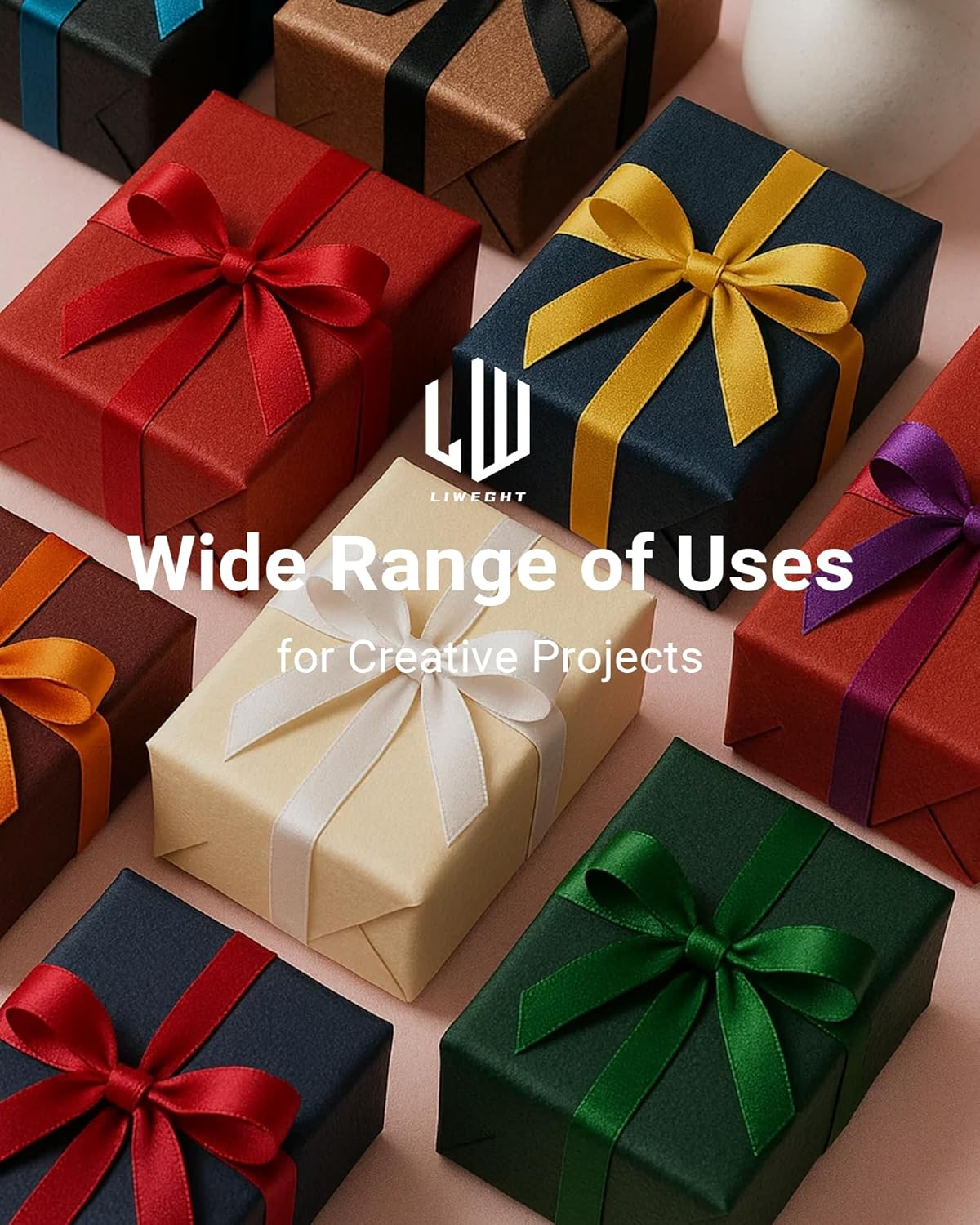 LIWEGHT Rainbow Satin Ribbon 12 Colors 1Cm X 4.58M, Total 55M, Double Face Satin Ribbons for Crafts, Gift Wrapping, Wedding Gifts, Hair Bows, Birthday Party Decorations image number 4