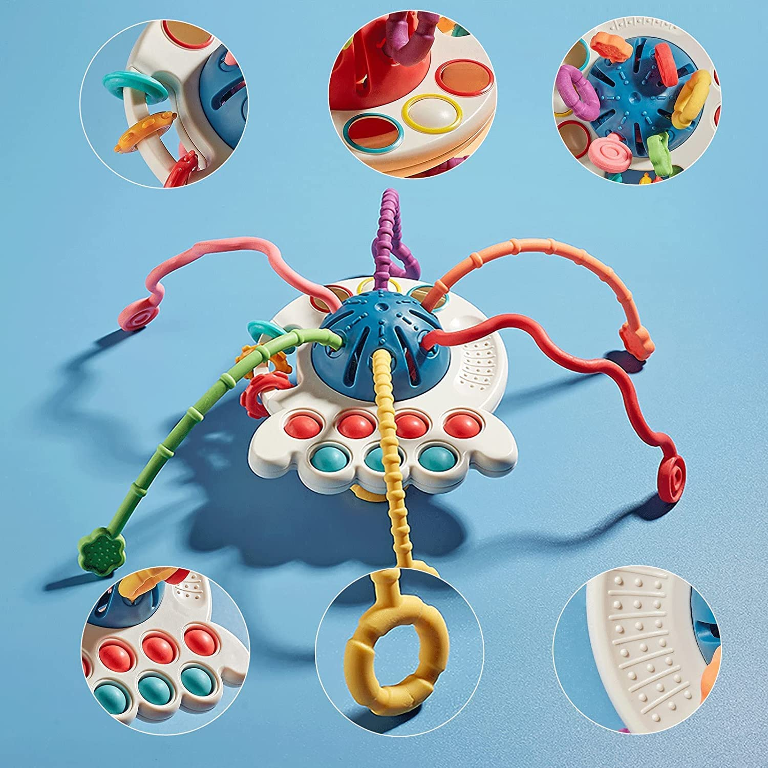 Montessori Toys UFO Food Grade Silicone Drawstring Activity Toys Toddler Learning Activities Silicone Toys Baby Travel Toys Baby Fine Motor Skills Toys Gifts 1+ Year Old Colorful image number 2