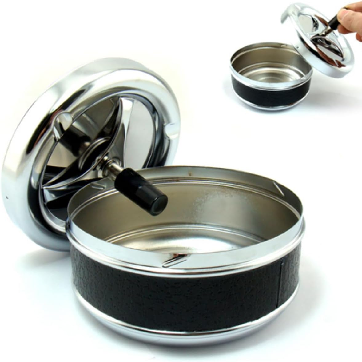 Round Spinning Ashtray Cigarette Tray Portable Ashtray with Lid Rotatable Ashtray Fully Enclosed Ashtray for Home Office image number 2