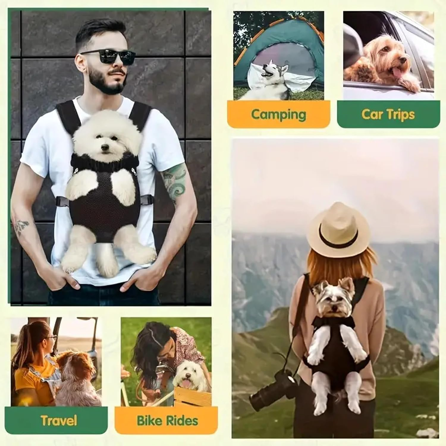 Pet Carrier Dog Cat Puppy Front Back Backpack, 1Pc Pet Cat Dog Front Carriers Back Pack, Legs Out Pet Carrier Backpack Pet Front Dog Backpacks Adjustable Breathable for Hiking Traveling, S Size image number 3