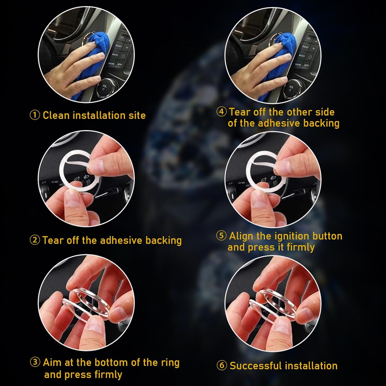 Kewucn Bling Crystal Double Rhinestone Car Engine Start Decoration Ring, Sparkling Push Start Button Sticker, Key Ignition & Knob Ring Decoration, Bling Car Interior Accessory(White) image number 2