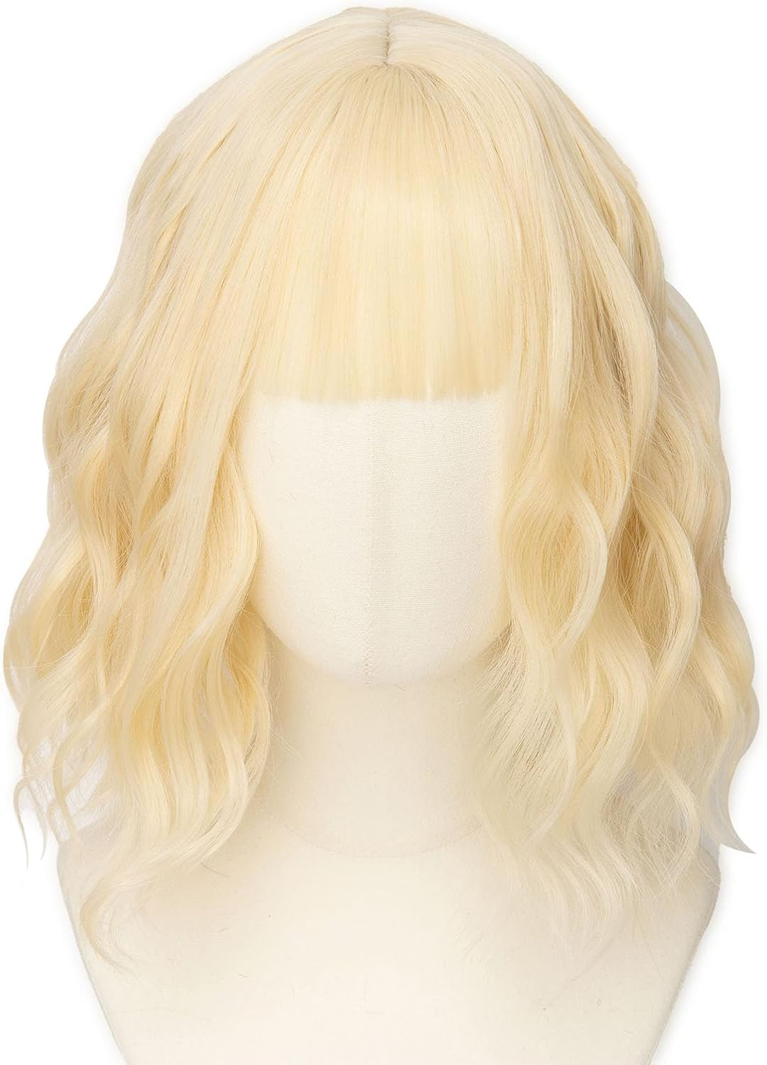 Luxiremi Blonde Wigs 12 Inch Short Shoulder Length Curly Wavy Bob with Fringe Synthetic Cosplay Wigs for Women Carnival image number 6