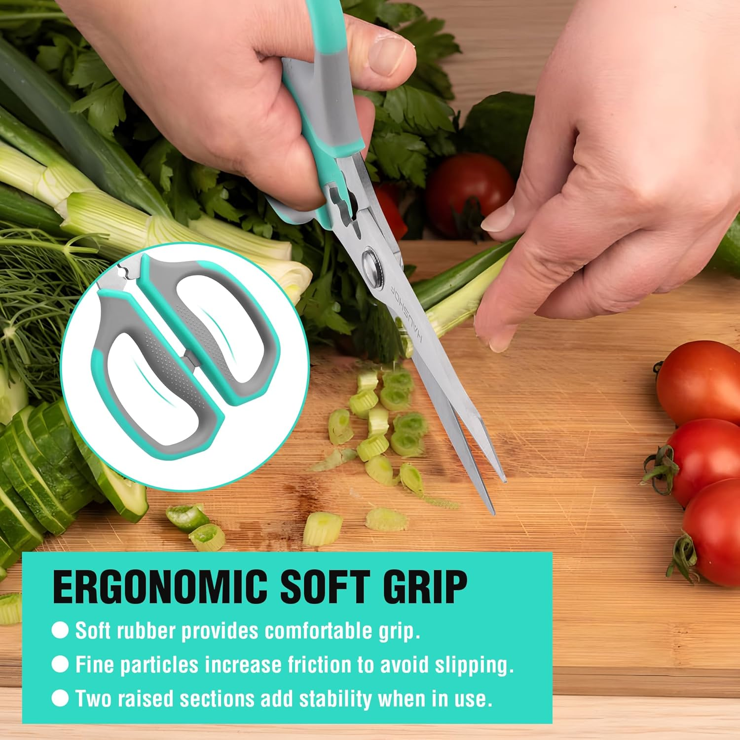 HAUSHOF Kitchen Scissors for Food, Heavy Duty Kitchen Shears, Stainless Steel Sharp Food Scissors with Soft Grip, U-Groove Design, 8-1/4" Kitchen Scissors All Purpose for Meat, Vegetables, Bones image number 1