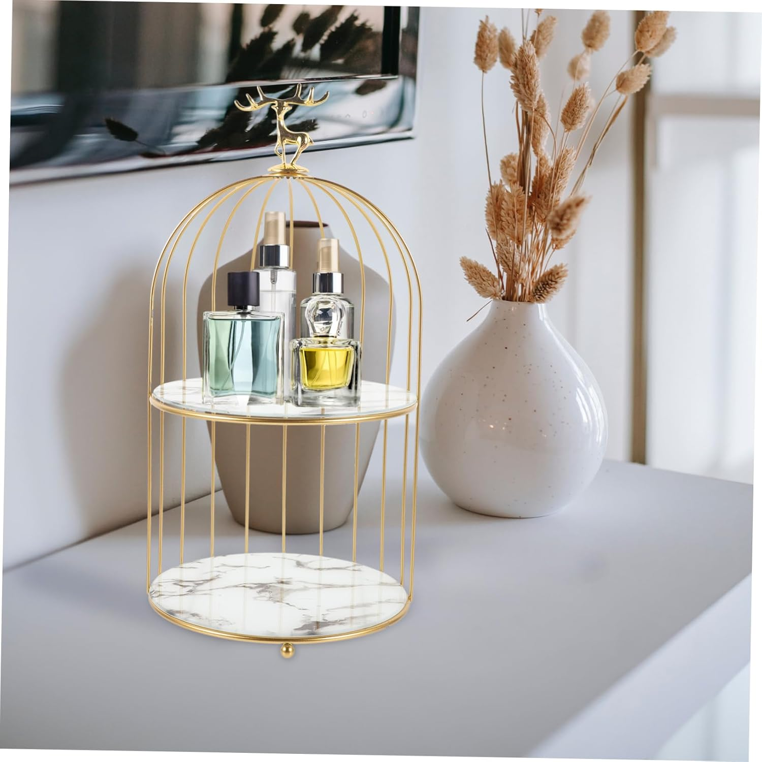 Alipis Bird Cage Makeup Organizer Rack Elegant Dresser Storage Stand for Cosmetics Perfume Skincare Unique Design for Vanity Bathroom and Bedroom Ample Space Stylish and Functional