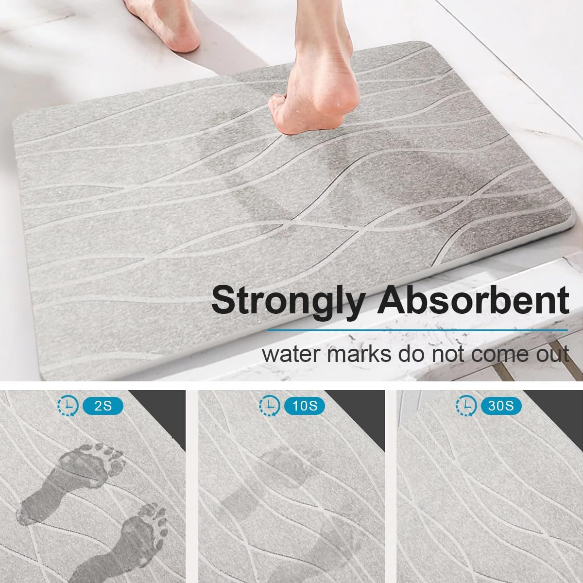 Monehet Stone Bath Mat, 39 * 60CM Diatomaceous Earth Bath Mat, Quick Drying Mat, Non-Slip Super Absorbent Quick Drying Diatomite Mat,For Bathroom Bathtub Kitchen Etc (Medium Grey) - Dark Grey image number 7