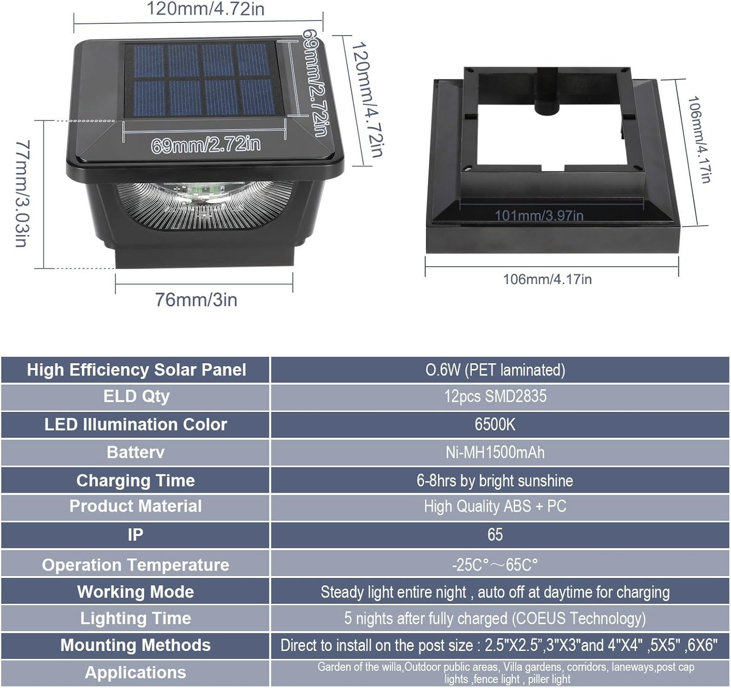 Solar Post Lights,Fence Post Lights IP65 Waterproof Fence Lights Outdoor Garden,Cap for 3X3 3.5&times;3.5 4X4 Inch Patio Fence Post Deck Wooden Posts-4 Pack