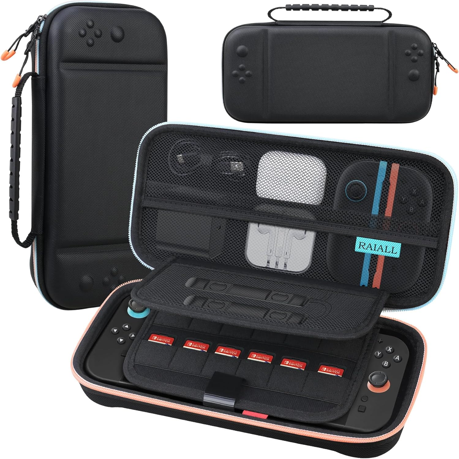 RAIALL Carrying Case for Nintendo Switch 2 (2025), Large Capacity Protective Hard Shell Portable Travel Case Pouch, with 24 Game Card Slots and Pockets for Console &Accessories, Purple-Blue-Gradient