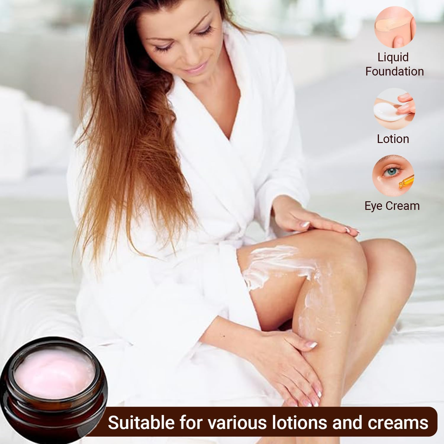 JOWILIN Glass Cosmetic Containers Set, 6 Pcs 50G/50Ml Empty Sample Jars with Inner Liners & Lids & 4 Spatulas Tool, Portable & Reusable Pot, Refillable Travel Jars for Makeup, Lotions, Cream (Amber) - Clear image number 3