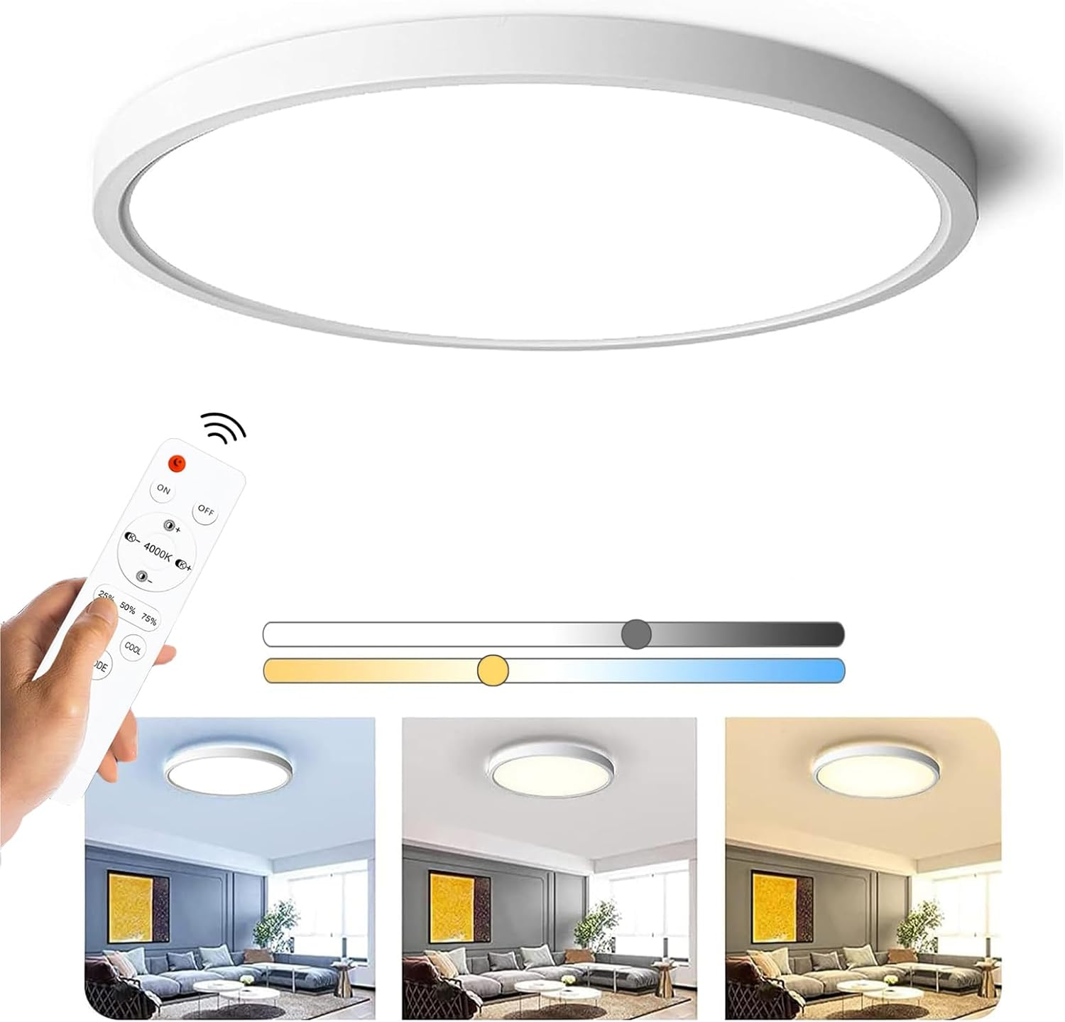 LED Flush Mount Ceiling Light Fixture, 12 Inch 30W round LED Ceiling Lights, Dimmable 3000K-4500K-6500K Selectable, for Bathroom Laundry Bedroom Hallway Livingroom Office image number 6