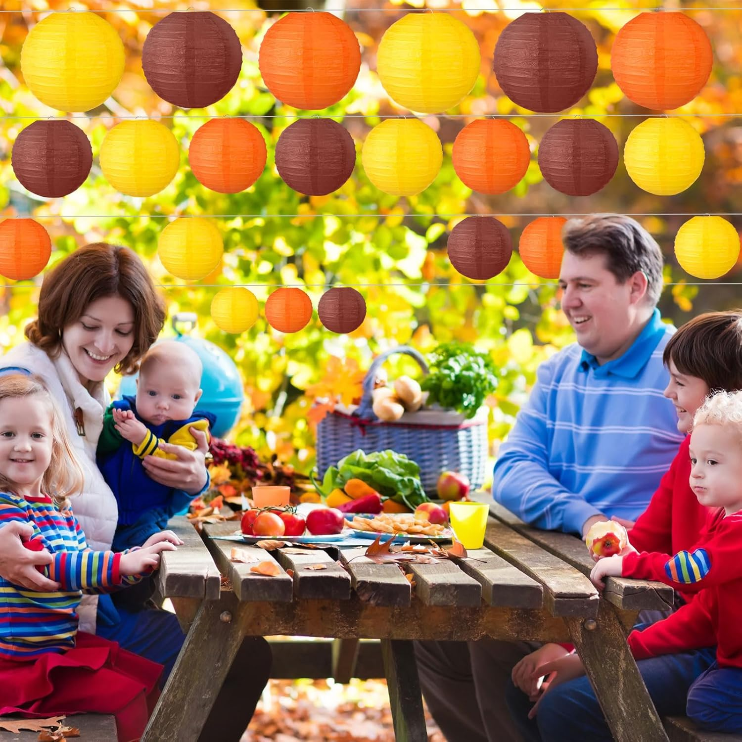 Chuangdi 12 Pcs Fall Paper Lanterns Yellow Orange Brown Thanksgiving Party Paper Lanterns Family Reunion Decorations Autumn Decorative round Hanging Party Decorations for Harvest Indoor Outdoor image number 6