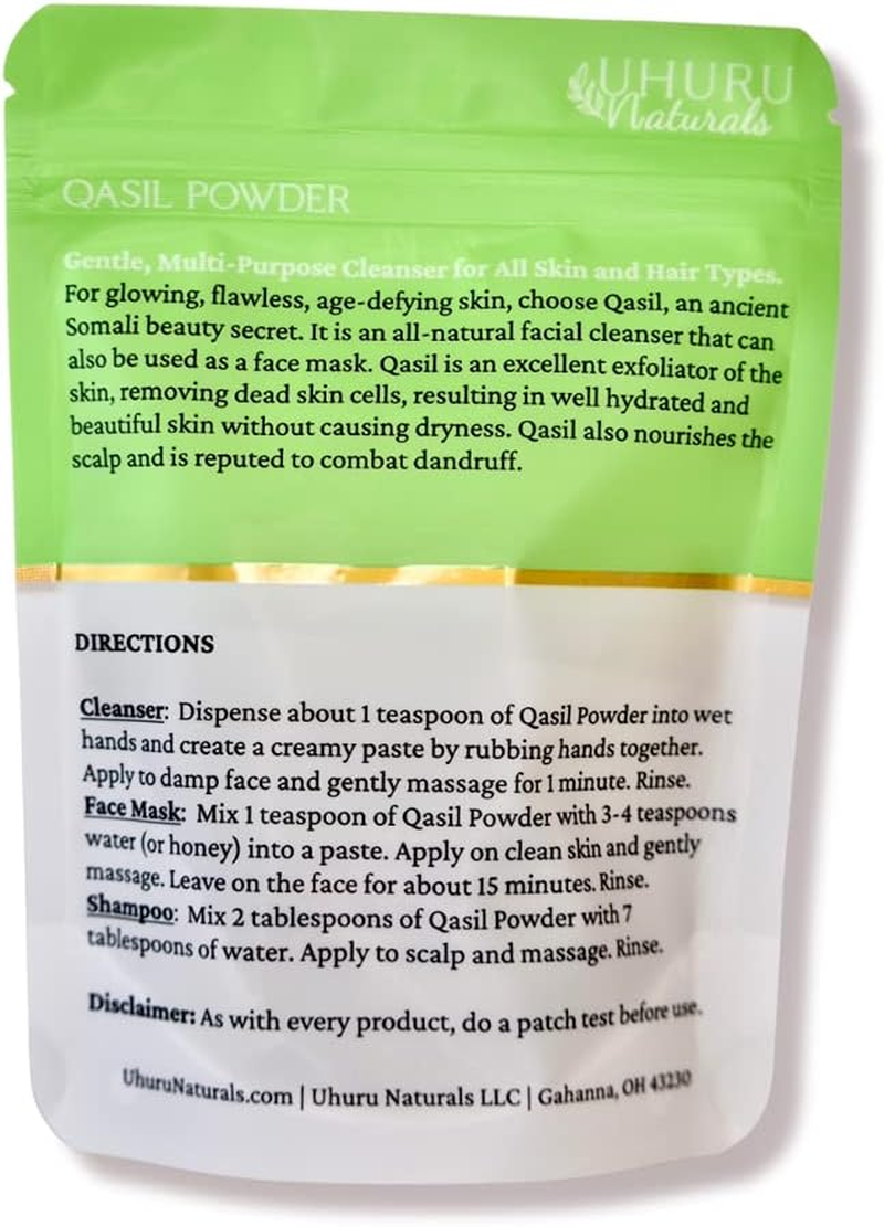 Uhuru Naturals Qasil Powder 20 Grams &ndash; Ancient Somali Beauty Secret, Gentle Deep Cleansing Facial Mask for Beautiful Glowing Skin. Reduces Dark Marks and Scars. Brightens. Detoxifies. image number 1