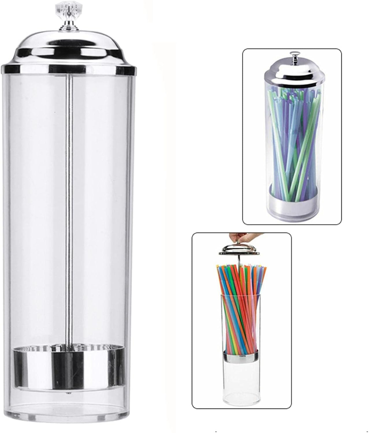Plastic Straw Dispenser Container with Stainless Steel Lid Transparent Drinking Straw Holder Striped Plastic Straw Plastic Drinking Straw image number 5