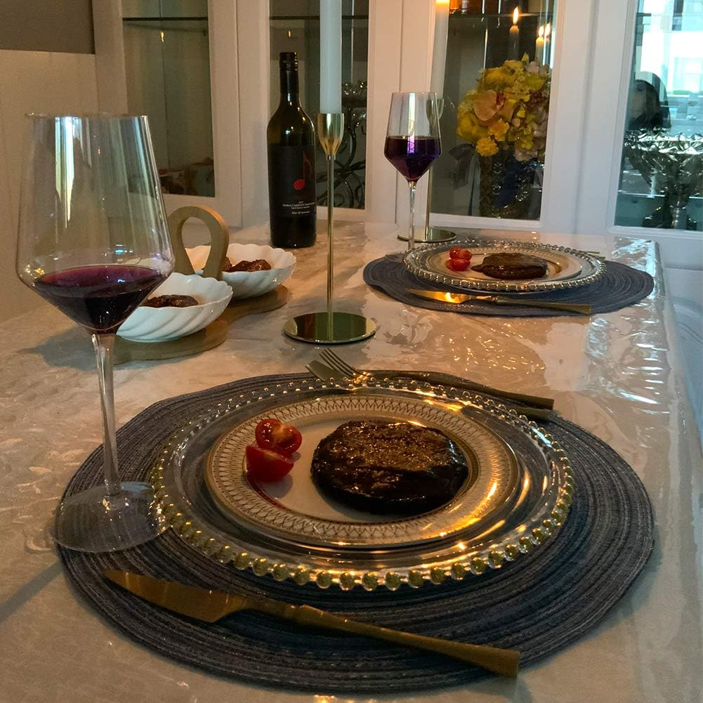 Round Placemats Cotton Heat Resistant Braided Placemats Washable 14 Inch Table Mats for Kitchen Tables Set of 4, Blue image number 2