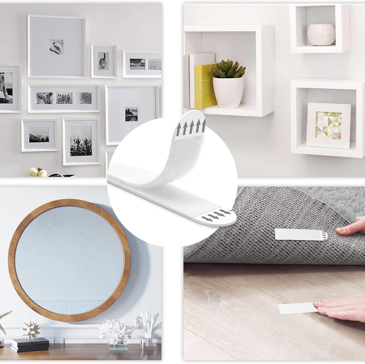 24 Pairs(48 Strips) Picture Hanging Strips Heavy Duty, Damage Free Removable Wall Tape,Adhesive Strips Double Side Hook Loop Mounting Tapes for Suitable for Photo Frames and Wall Art Storage Box image number 1