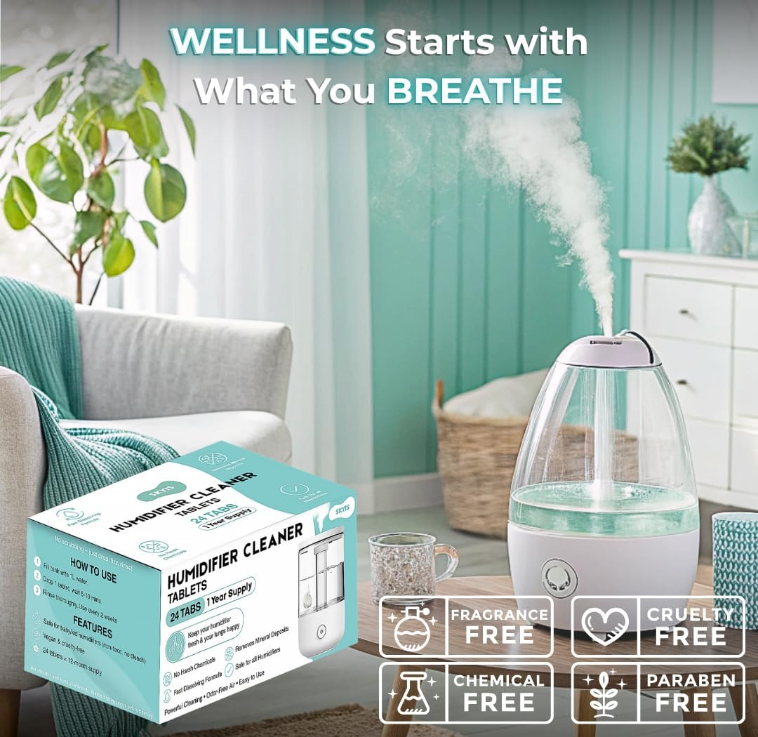 24 Pack Humidifier Cleaning Tablets, Diffuser Cleaner for Stains, Residue & Mineral Deposits, Improves Mist Flow & Device Care, Simple Drop-In Formula image number 3
