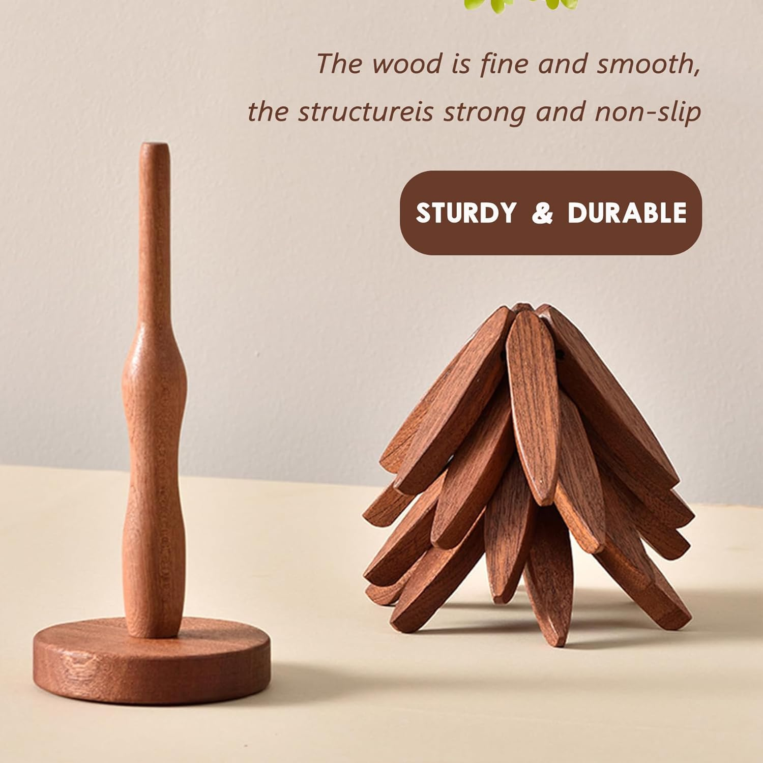 4Pcs Wooden Trivets, Yellow-Brown Tree Coasters - Table Decoration for Hot Dishes Hot Pad Bowls and Teapots，Heat Resistant Beech Wood image number 1