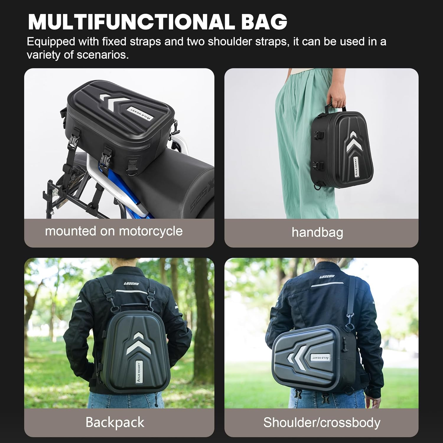 WILD HEART Motorcycle Hard Waterproof Tail Trunk Bag Multifunctional Rider Backpack image number 4