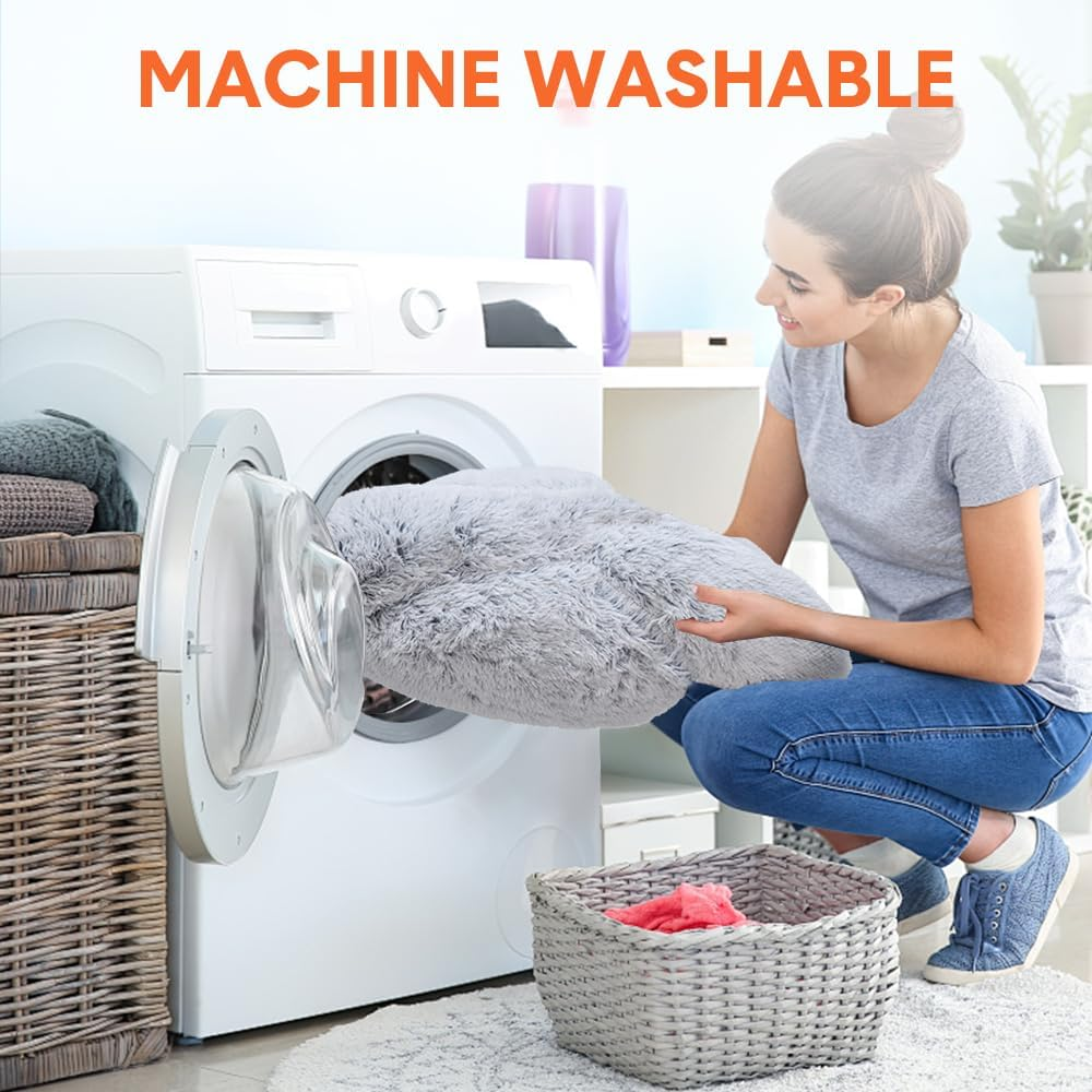 Melpet round Plush Pet Bed round Soft Warm Calming Bed Removable and Washable Fluffy Cushion Sleeping Kennel for Dogs and Cats 90Cm in Diameter Light Grey image number 1